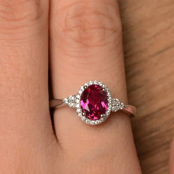 ✨ Refine Oval Shiny Red Zircon Ruby Rings for Women, PD320 - Picture 4 of 10